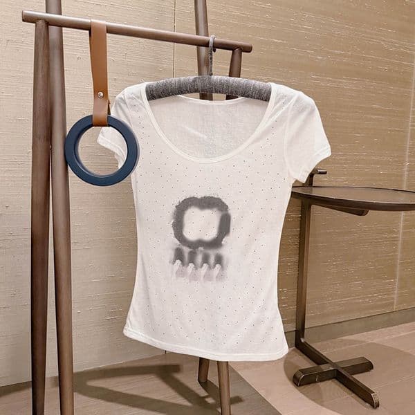 Y2K Rhinestones T Shirt For Women Designer Sexy Scoop Neck Slim Fit Tees Summer Street Vacation Trendy Printed T Shirts