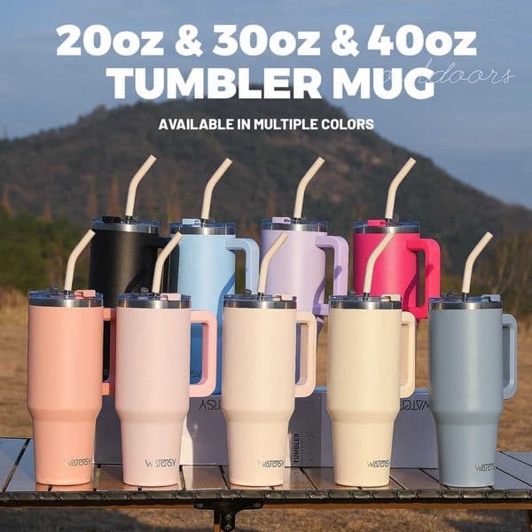 WATERSY 20oz/30oz/40oz Tumbler with Handle Straw Large Capacity Insulated Cup 304 Stainless Steel Vacuum Thermal MugT260429
