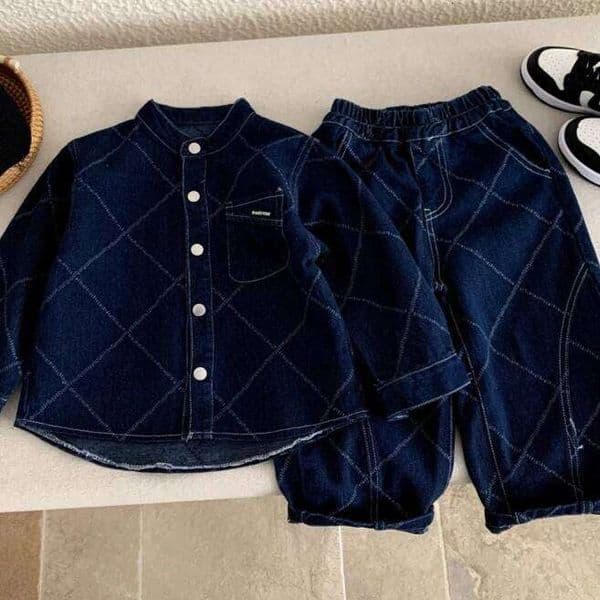 Suit 2026 Spring Summer New Childrens Clothes Korean Style Boys and Girls Handsome Grid Cowboy Two-piece Set 26H0429