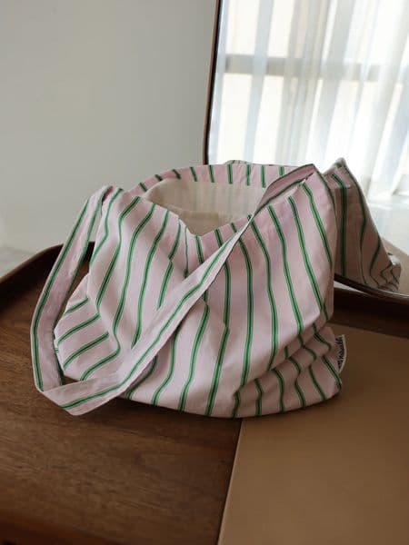College style pink green striped shoulder bag simple versatile casual fabric tote girls canvas travel for women 260429