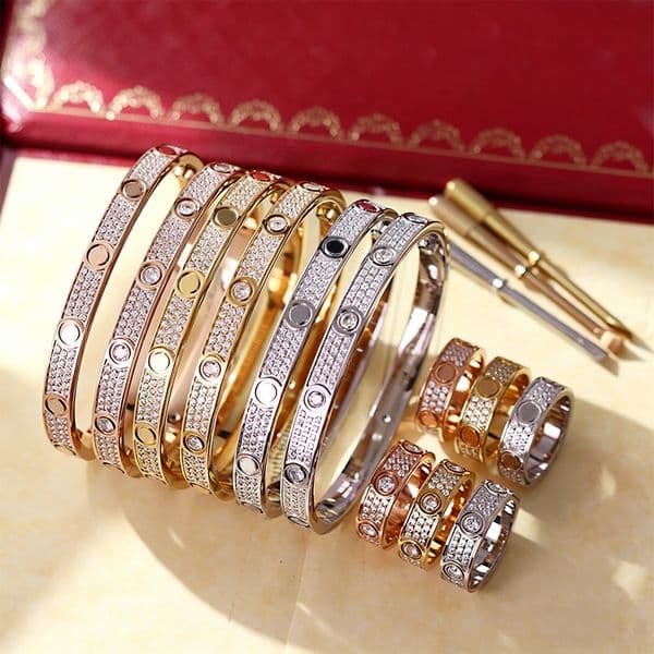 Luxury High end Love Ring Bracelet with starry sky inlaid gemstones 18k gold Wedding Designer Jewelry for women