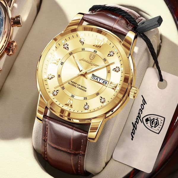 POEDAGAR y Business Male Clock Date Week Waterproof Luminous Gold Men Wristwatch Casual Fashion Quartz Mens Watches Reloj 260429
