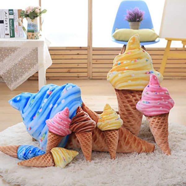 Sweet Ice Plush Pillow Stuffed Cone Food Summer Snack Plushie Four Colors Seat Cushion Sofa Chair Decor Girlfriend Gift W260428