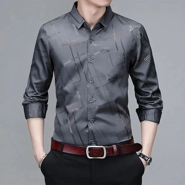 Mens Casual and Fashionable Long Sleeved Printed Shirt Non Ironing Wrinkle Resistant Business Top 260428