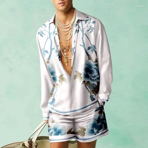 Men's Tracksuits Set Of Shirts Botanical Pattern 3D Print Fashion Casual Men Beach Shorts Summer Streetwear Hawaiian Clothes Clothing