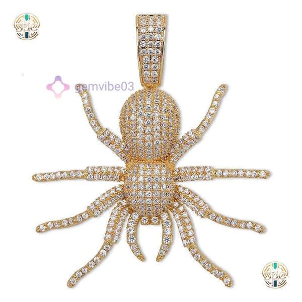 Iced Out Bling CZ Spider Pendants & Necklaces For Men Hip Hop Jewelry Charm Chains Gold Silver Color Dropshipping