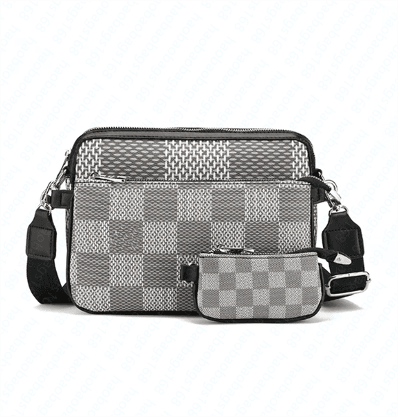 Luxurys Designer bags men 3pcs Trio Leather Black Flowers Messenger Purse Crossbody Bags Shopping Bag Plain Shoulder bag Handbags Women Wallets purse