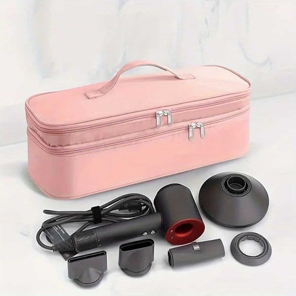 Pink lady portable large-capacity hair dryer curling iron double-layer storage bag one set LL260429