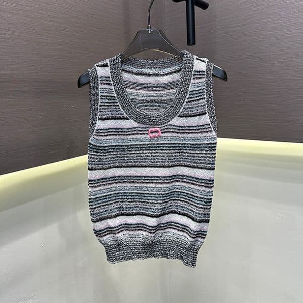 Designer Women Knitted Singlets Striped Fitted Mini Retro Vests Home Daily Outfits Breathable Singlet