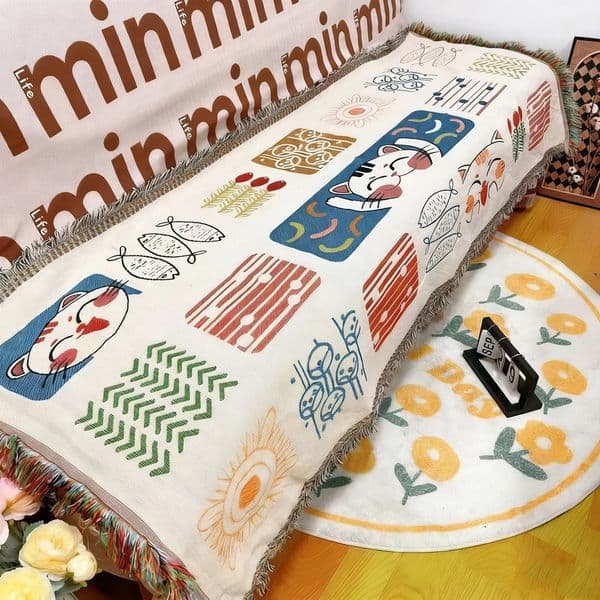 1PC cat patterned camping blanket picnic mat tablecloth sofa towel suitable for outdoor use on lawns beaches and tents 260429