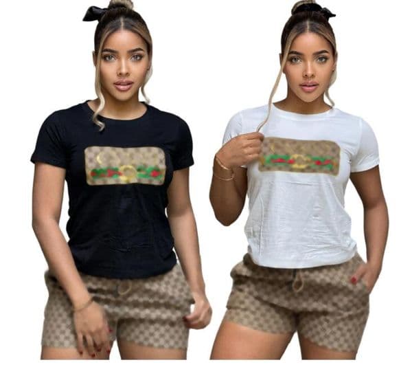 2 Piece Set Women Designer embroidery Tracksuit Casual Sporty Sweatsuit Short Sleeve Pullover T-shirt And Loose Shorts Casual 2PCS Jogging Suit Sets