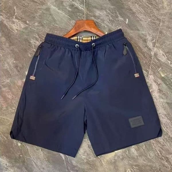 European style men's summer drawstring plaid casual zipper shorts, trendy versatile beach half pants