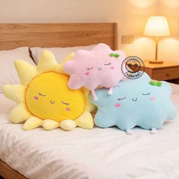 Down Cotton Car Plush Head Pillow Smiling Face Stuffed Sun Pink Blue Cloud Cushion Sofa Chair Decoration Present W260428