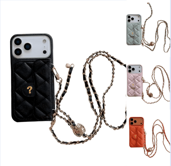 For 17 Women Crossbody Leather Phone Designer Case Apple iPhone 16 Pro Max 15 13 14 Plus Wallet Card Holder Cases Cover Shoulder Chain Y1