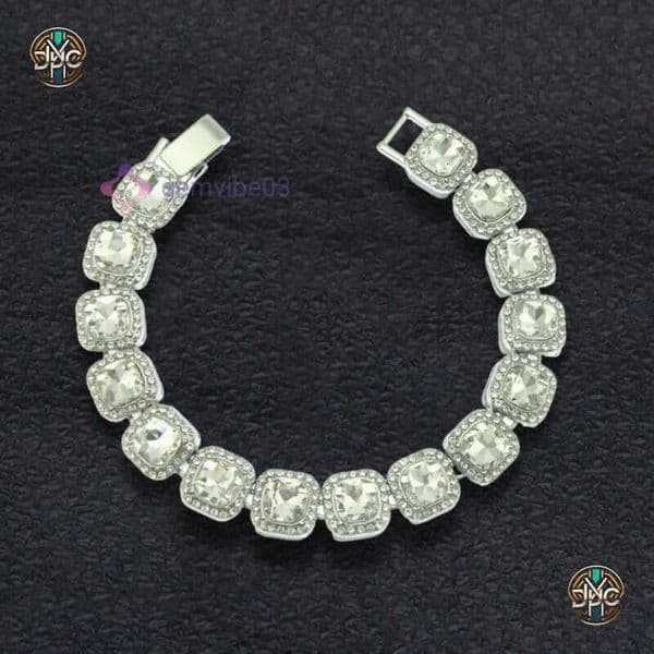 New European and American Style Square Glass Rock Candy 12mm Unisex Cuban Chain Bracelet Hip Hop Trend Necklace Cross-Border