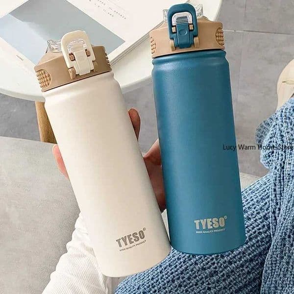Thermal Water Bottle with Straw 750/600ML Stainless Steel Bottle Keeps Cold and Heat High Capacity Thermal Mug Thermos BottleT260429