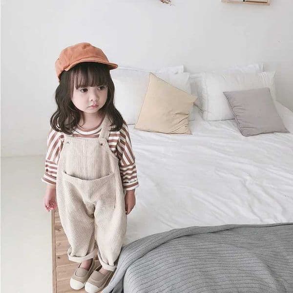 2024 Spring Korean style baby girls corduroy loose overalls cute kids casual all-match suspender trousers bib pantsT260429
