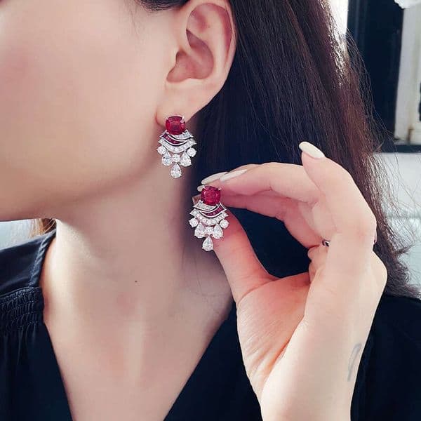 Kajia High-end Vintage Ruby Crown Ring Blood Red Small Dress Earrings Light Luxury Jewelry Set for Women