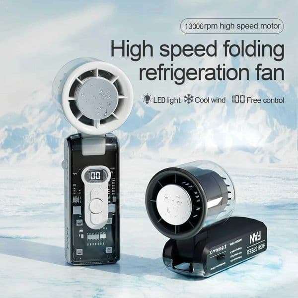 100-Speed Turbo Fan with LED Light Portable Rechargeable Foldable Handheld Cooling for Camping Home Office L260429