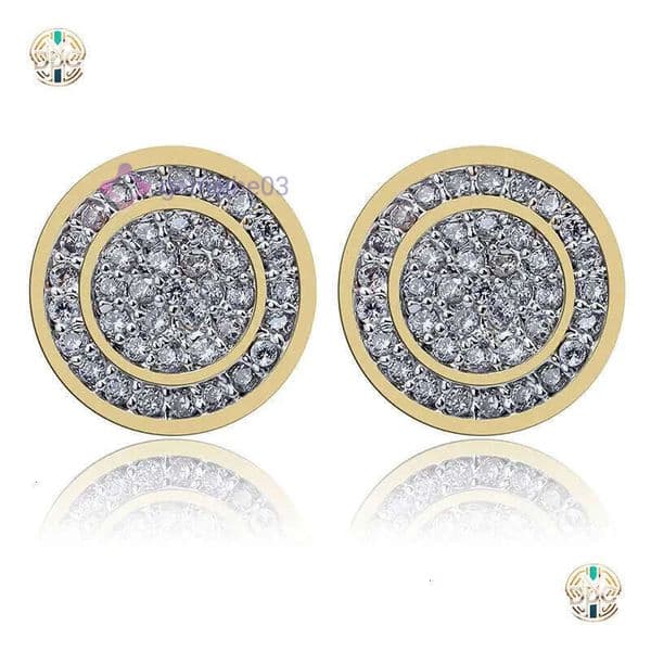 Shiny White Zircon Hip Hop Stud Earrings - Gold Plated Cylinder Design for a Classic Look