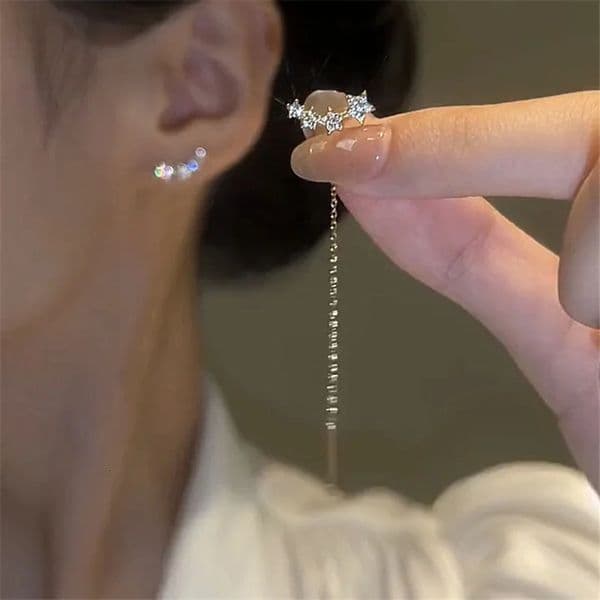 Trendy Long Wire Tassel Thread Chain Climb Star Heart Beads Pendants Drop Earrings Straight Hanging Earings Jewelry 260428