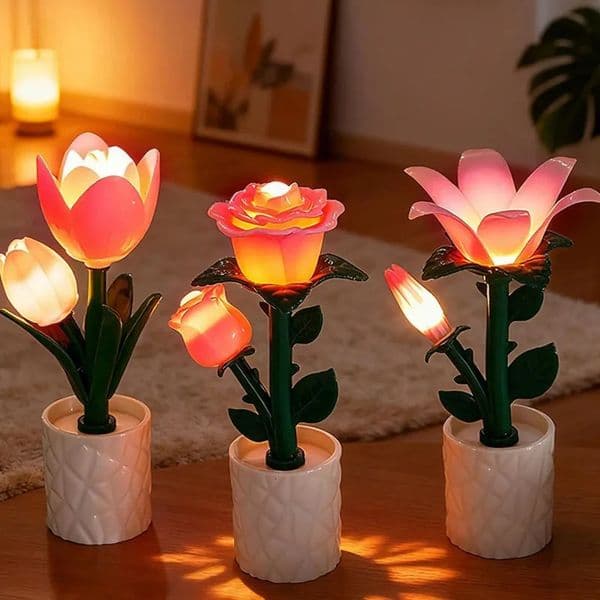 Creative Ornament Tulip Flower Sea Building Blocks Night Light Handmade Rose LED Atmosphere Desk Lamp 260429
