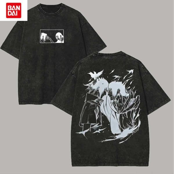 Bandai Sasuke Itachi T Shirt Naruto Men Acid Wash Back Print Brothers Bond Anime Graphic Cotton Streetwear Vintage Bootleg Tee L260429