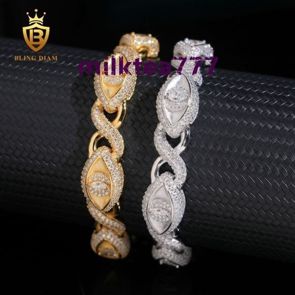Pass Diamond Tester 12mm Rapper Jewelry Iced Out Hip Hop S925 Moissanite Evil Eyes Diamond Jewelry Cuban Link Bracelet Man