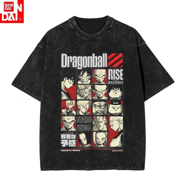 Bandai 2026 Anime Dragon Ball Z Goku Graphic T Shirt Men Vintage Washed Black Oversized Tees Harajuku Streetwear Short Sleeve Tops L260429