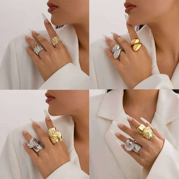 Gothic Punk Chunky Rings for Women Men Gold Color Irregular Hiphop Ring Female Male Party Finger Jewelry Gifts Trendy