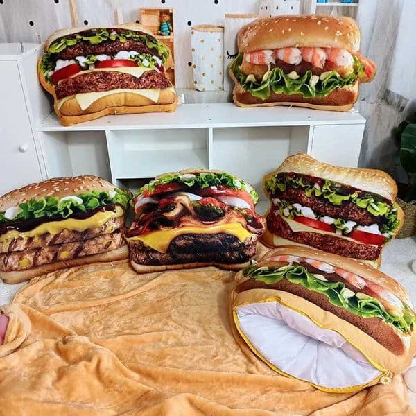 Lifelike Plush Hamburger Pillow Toy Simulation Stuffed Fast Food Hamburger Throw Pillow with Blanket 2 In 1 Cushion W260428