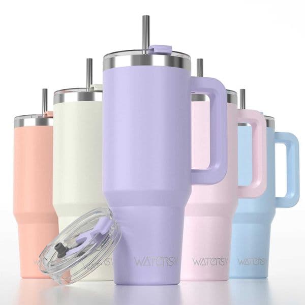 WATERSY 20oz 30oz 40oz Stainless Steel Tumbler with Handle Straw Double Wall Vacuum Insulated Large Capacity Thermal MugT260429