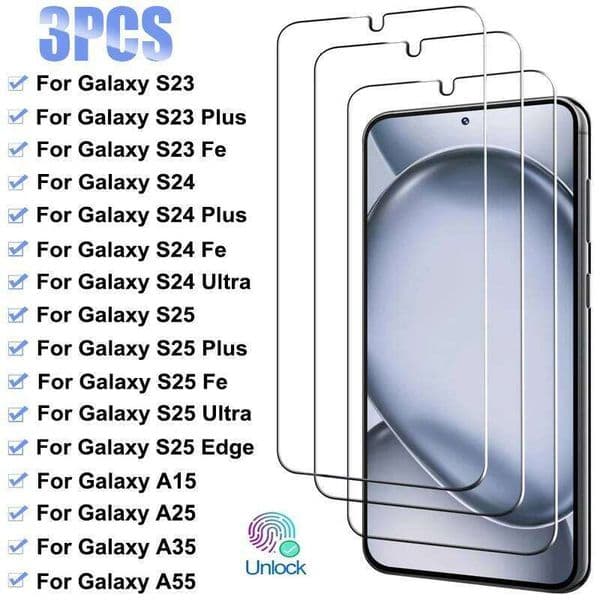 3Pcs Tempered Glass Galaxy S23 Plus Fe A05S A15 A25 A35 A55 Screen Protector For S25 Edge S24 Ultra 26L0429