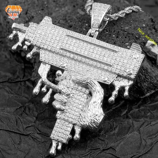 Fashion Iced Out Jewelry Custom Gun Pendant Bling VVS Moissanite Diamond Solid 925Silver Custom HipHop Halloween Gift Jewelry