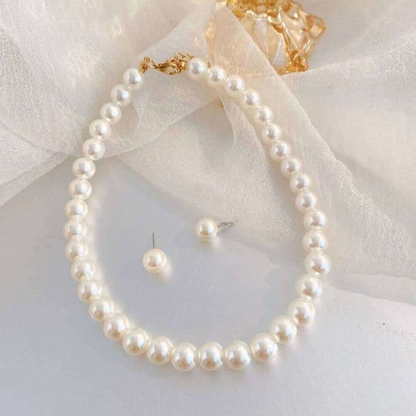 New Fashion White Jewelry Necklace Earrings Bridal Pearl Sets Women Party Wedding Christmas Gifts
