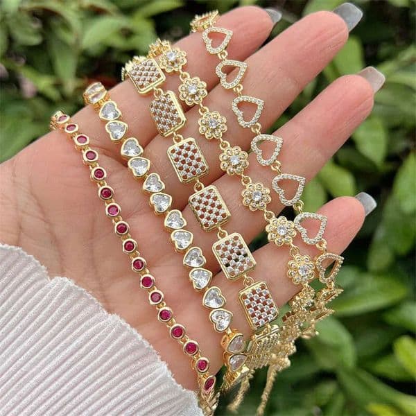 1 piece of copper-plated 18K gold bracelet with diamond zircon inlay, stylish, classic, simple, suitable men and women for daily wear