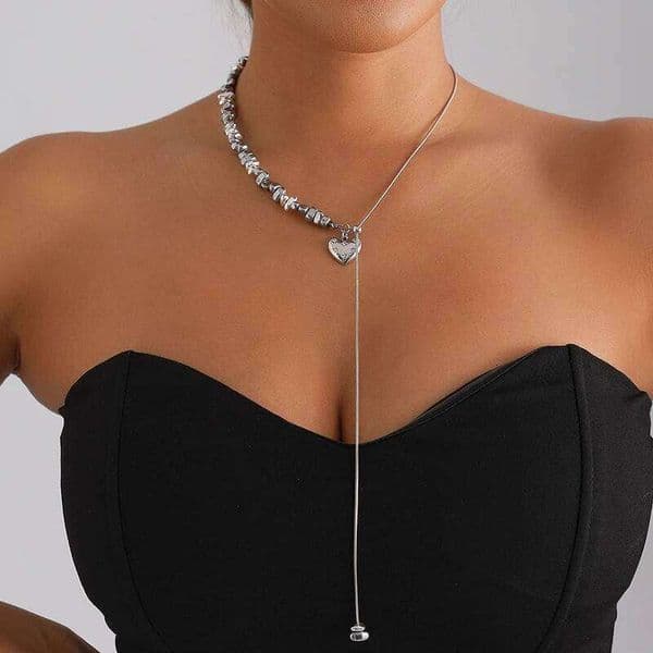 Sweet Cool Love Heart Beaded Necklace Women Adjustable Exquisite Romantic Neck Accessory Party Daily Wear Commute Jewelry Gifts