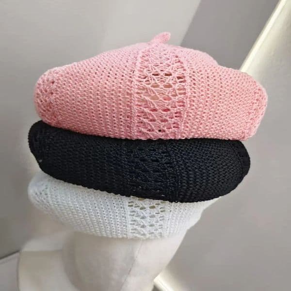 Spring And Summer Womens Beret Hollowed Out Lightweight Breathable Knitted Comfortable Fashionable Versatile Artist Hats 260429