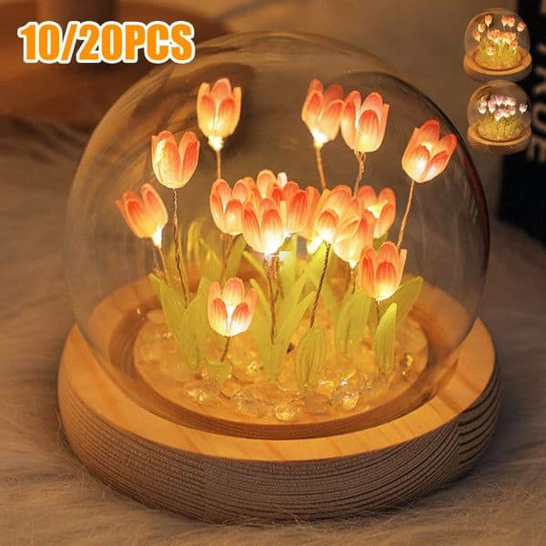 1020Pcs Tulip Night Light Battery Operated Flower Table Lamp DIY Simulation LED Nightlight Handmade Bedside 260429