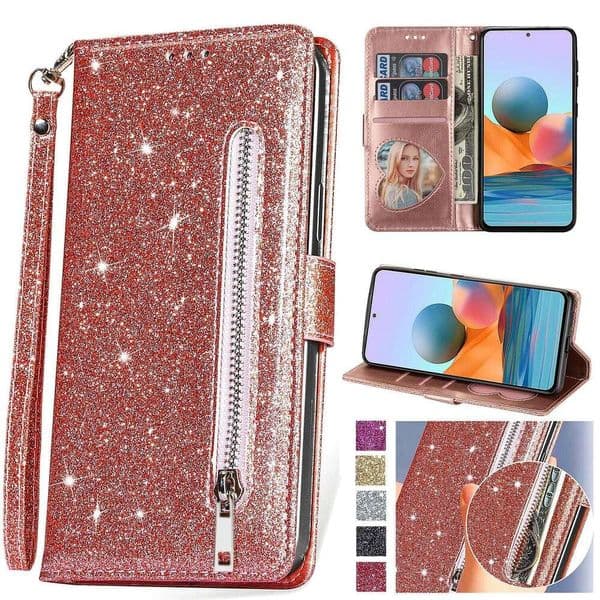 Zipper Glitter Leather Case for Xiaomi RedMi Note 13 Plus 5G 13C Mi Poco C65 C55 M6 Pro 4G Flip Wallet Phone Cover S260429