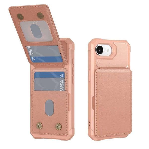 Bracket Leather Wallet with Card Holder Phone Case for iPhone 16E 16 Plus 15 14 13 12 Mini Pro Max XS XR Shockproof Cover S260429