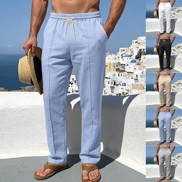 Men's Pants 2026 Cross-border Spring Product Loose Breathable Linen Casual Drawstring Pole Trousers Men