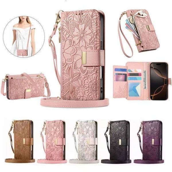 Girls Crossbody Leather Card Wallet Case For iPhone 17 16 15 14 13 12 Pro Max Air Plus 16E 360 Protection Flip Cover Shockproof S260429