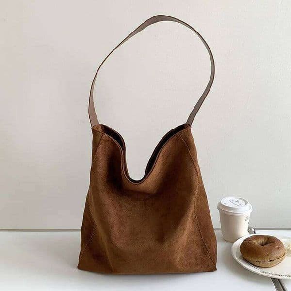 Women S Faux Suede Solid Color Versatile Handbag Large Capacity Fashion Casual Scrub Leather Shoulder Bag Minimalism Basket Tote