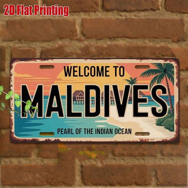 2D Flat,1pc, Vintage Metal for Decorationg Only, Outdoor Wall Art (29.97cm * 14.99cm), MALDIVES Aluminum Sign, Retro 26H0429