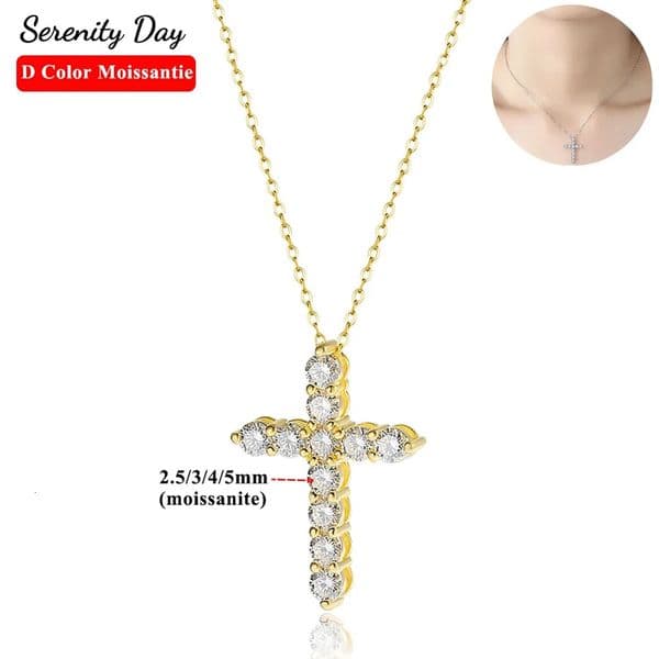 3mm 5mm Gold Color D Cross Necklace for Women Men S925 Pendant 100 Solid Silver Chain Anniversary Girl Gift Jewelry 260429