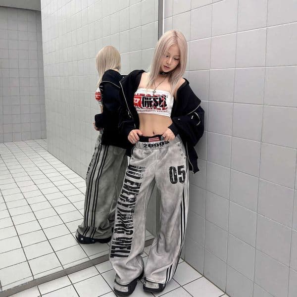 American street casual ladies, Spring and Autumn new design, wide leg sports pants, loose sports pants, double bar straight leg pants, long pants