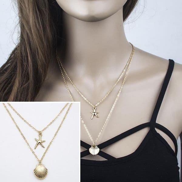 Women's Fashion Multi-Element Starfish Shell Pendant Collarbone Necklace, New European And American Style Export Product