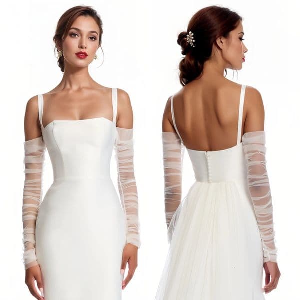 20A Wedding Dress Sleeves Attachment Accessory Womens Arm Bridal Gloves Removable Bolero Soft Tulle Accessories Black 260429