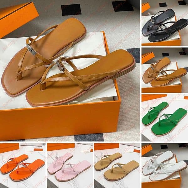 Designer Sandals Sandales Summer Daily Wear Women Miss Sandals Flats Calfskin Leather Palladium-plated Buckle Flip Flop Top Brand Lady Beach Slide Walking EU35-43
